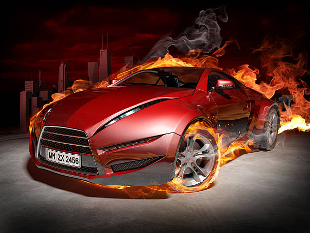 istock A red sports car burning in flame 149071516
