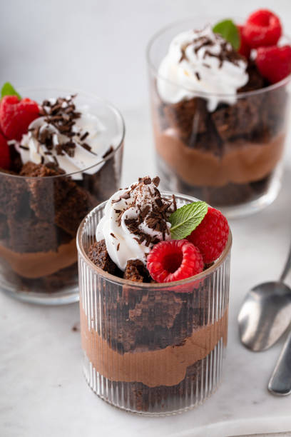 istock Chocolate trifle or parfait with chocolate mousse and whipped cream 1490717853