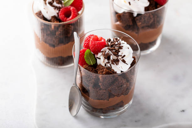 istock Chocolate trifle or parfait with chocolate mousse and whipped cream 1490717858