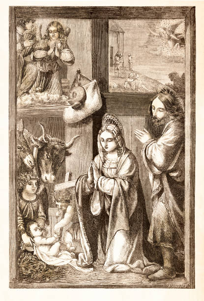 istock Nativity and Annunciation to the Shepherds Mary and Joseph looking at Jesus 1490717919