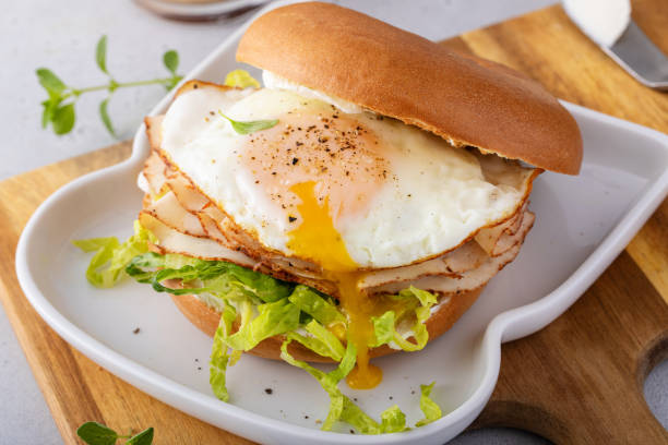 istock Bagel with cream cheese, lettuce, turkey and fried egg 1490718138