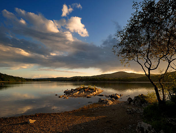 Sunset over Lake Coniston. stock photo