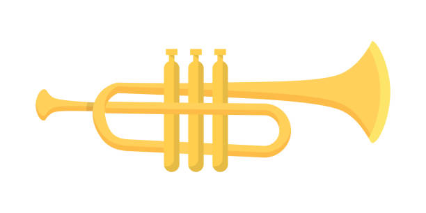 trompete, blechblasinstrument eines jazzbandmusikers, goldenes vintage-pfeifenhorn - trumpet bugle cornet cartoon stock-grafiken, -clipart, -cartoons und -symbole