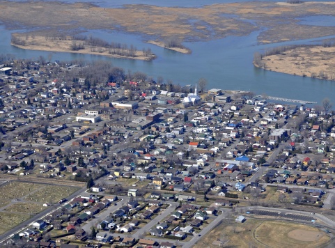 aerial view of ContrecAur, QC along the St. Lawrence River