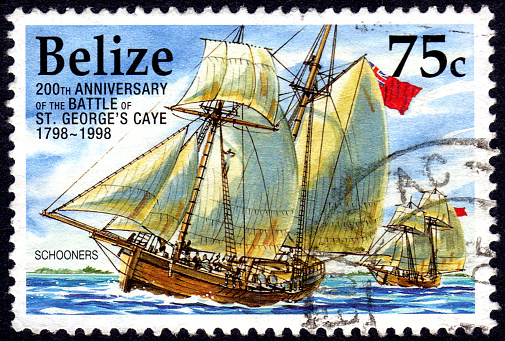 A stamp from Belize representing the 200th anniversary of the battle of St. GeorgeAAs kay AA 1798-1998