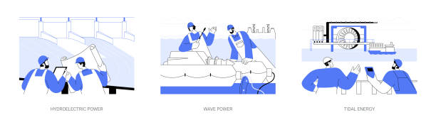 abstrakte konzeptvektorillustrationen der alternativen energiequelle. - tide power wave fuel and power generation stock-grafiken, -clipart, -cartoons und -symbole