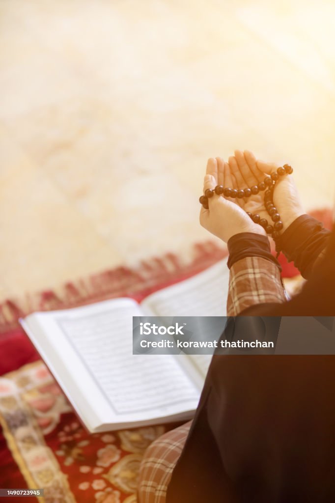 ヒジャーブのイスラム教徒の女性はイスラム教徒の信念に従ってアッラーに敬意と感謝を示すために祈っておりヒジャーブのイスラム教徒の女性はコーランの