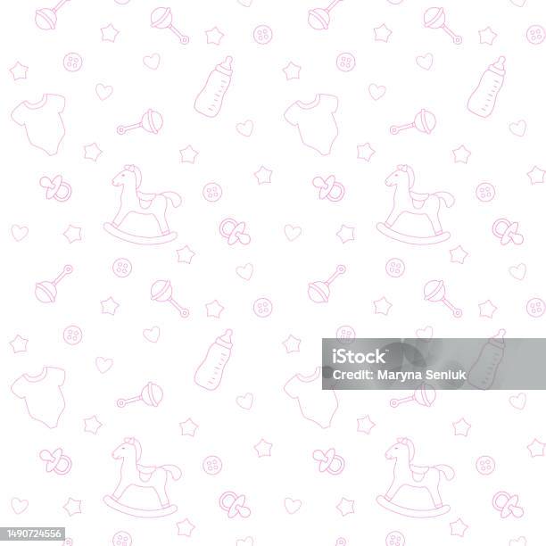 Baby Pattern With White Background And Pink Elements Stock Illustration ...