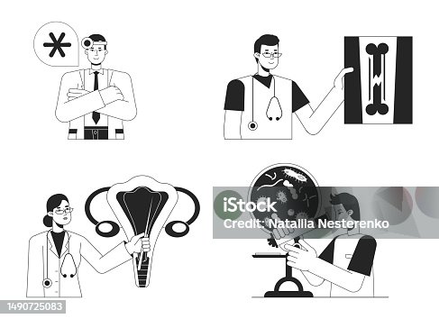 istock Medical treatment bw concept vector spot illustrations pack 1490725083