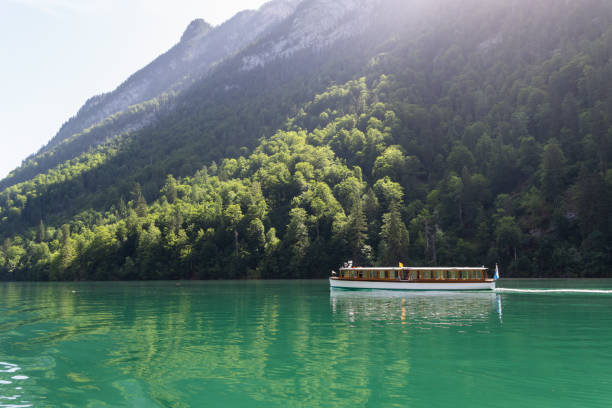 Lake Konigssee with boats in summer, Germany