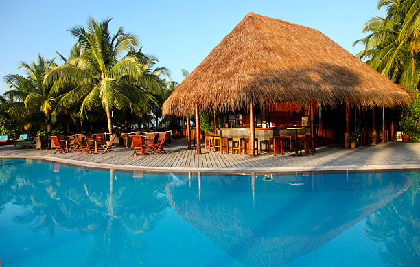 Pool bar on a tourist resort on Kuredu island in the Maldives
