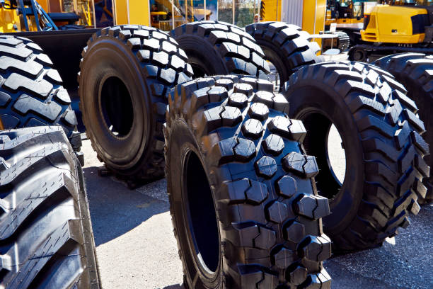 istock Rubber tire black on construction transport exhibition 1490732333