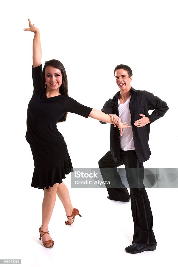 Ballroom Dancers Black 07 Young ballroom dancers in formal costumes posing against a solid background in a studio Activity Stock Photo