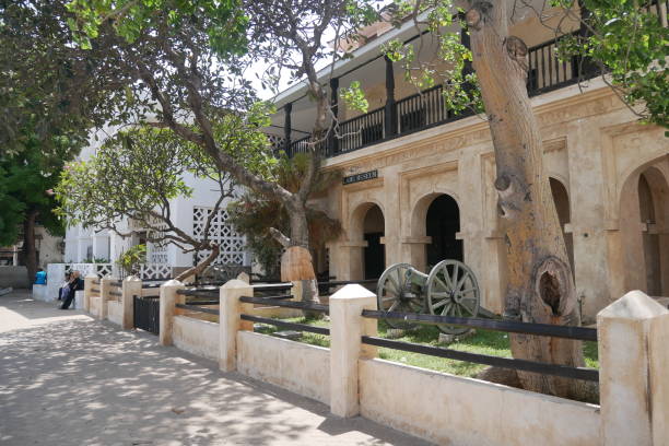 Wide angle view of the Lamu Museum in the old town stock photo