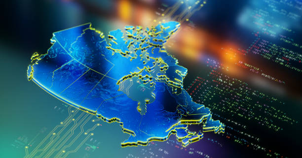 Modern map of Canada representing leadership in technologies and fintech sector