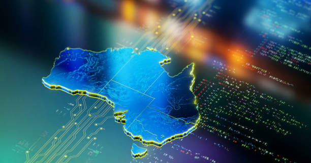 istock Modern map of Australia representing leadership in technologies and fintech sector 1490739328
