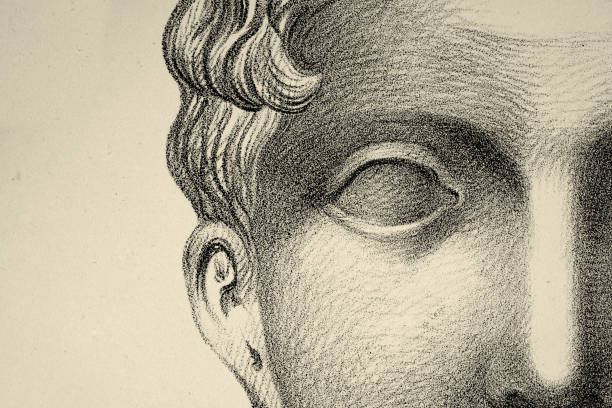 ilustrações, clipart, desenhos animados e ícones de ilustração vintage detalhe de perto do rosto humano, olho em branco, visão, cegueira, século 19 - fine art painting