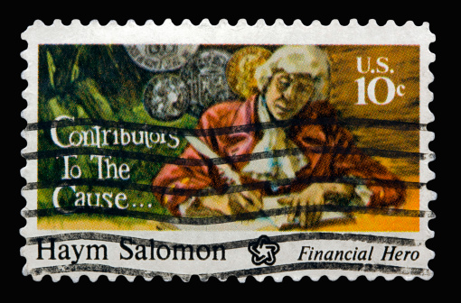 A 1975 issued 10 cent United States postage stamp showing Contributors to the Cause - Haym Salomon.