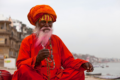 Sadhu at the ghats in Varanasi, India. 