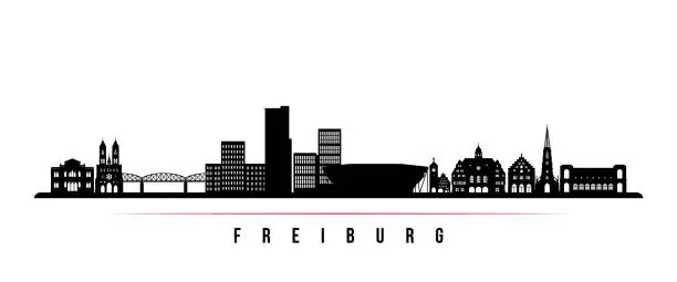 Vector illustration of Freiburg skyline horizontal banner. Black and white silhouette of Freiburg, Germany. Vector template for your design.