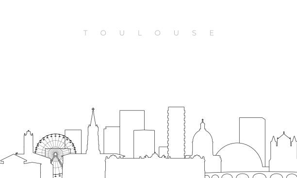 stockillustraties, clipart, cartoons en iconen met outline toulouse skyline. trendy template with toulouse buildings and landmarks in line style. stock vector design. - toulouse