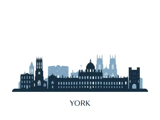 Vector illustration of York skyline, monochrome silhouette. Vector illustration.