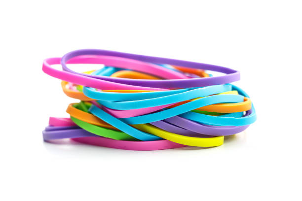 Colorful rubber bands isolated on the white background.