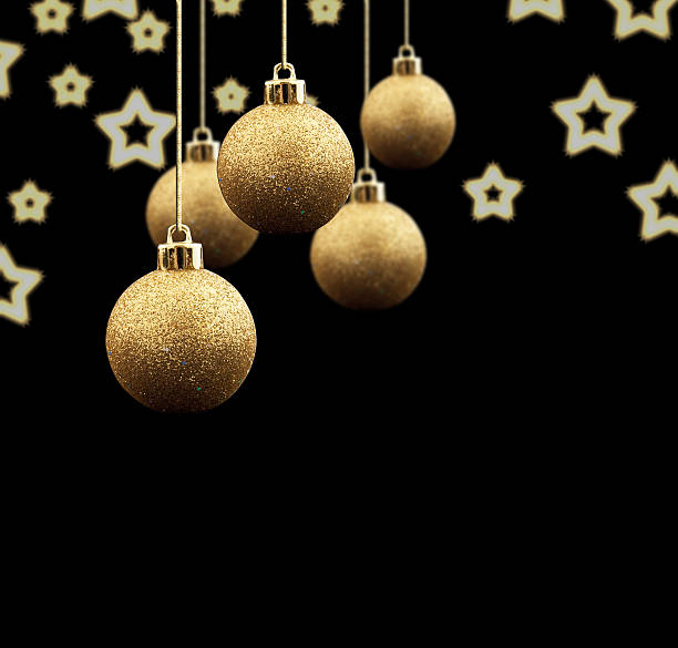 istock Gold Christmas balls on a black background 149074984