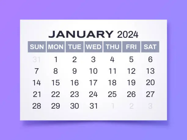 Vector illustration of January 2024 Simple Modern Gradient Calendar