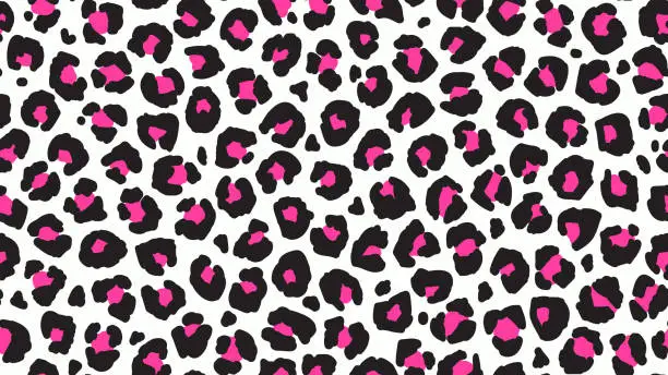 Vector illustration of Seamless leopard fur pattern. Fashionable wild leopard print background. Modern panther animal fabric textile print design. Stylish vector black and pink illustration