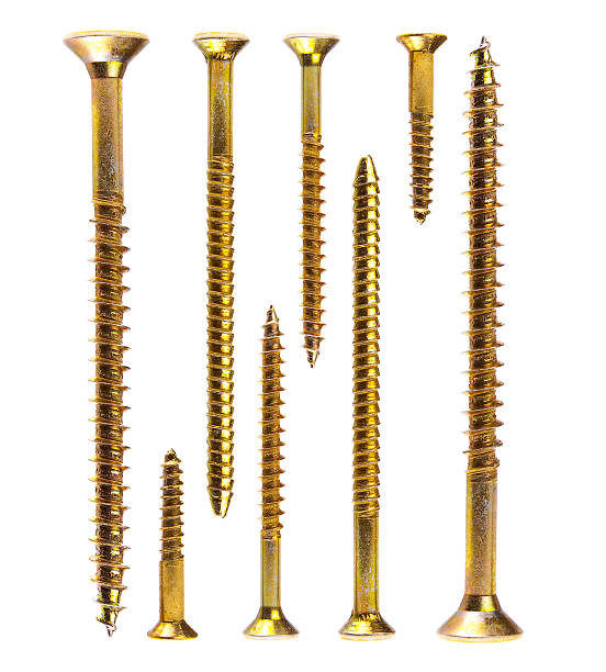 Lot of screws horisontally aligned above another stock photo