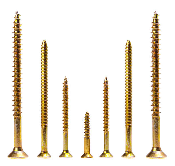 Screws horisontally aligned. Isolated. stock photo