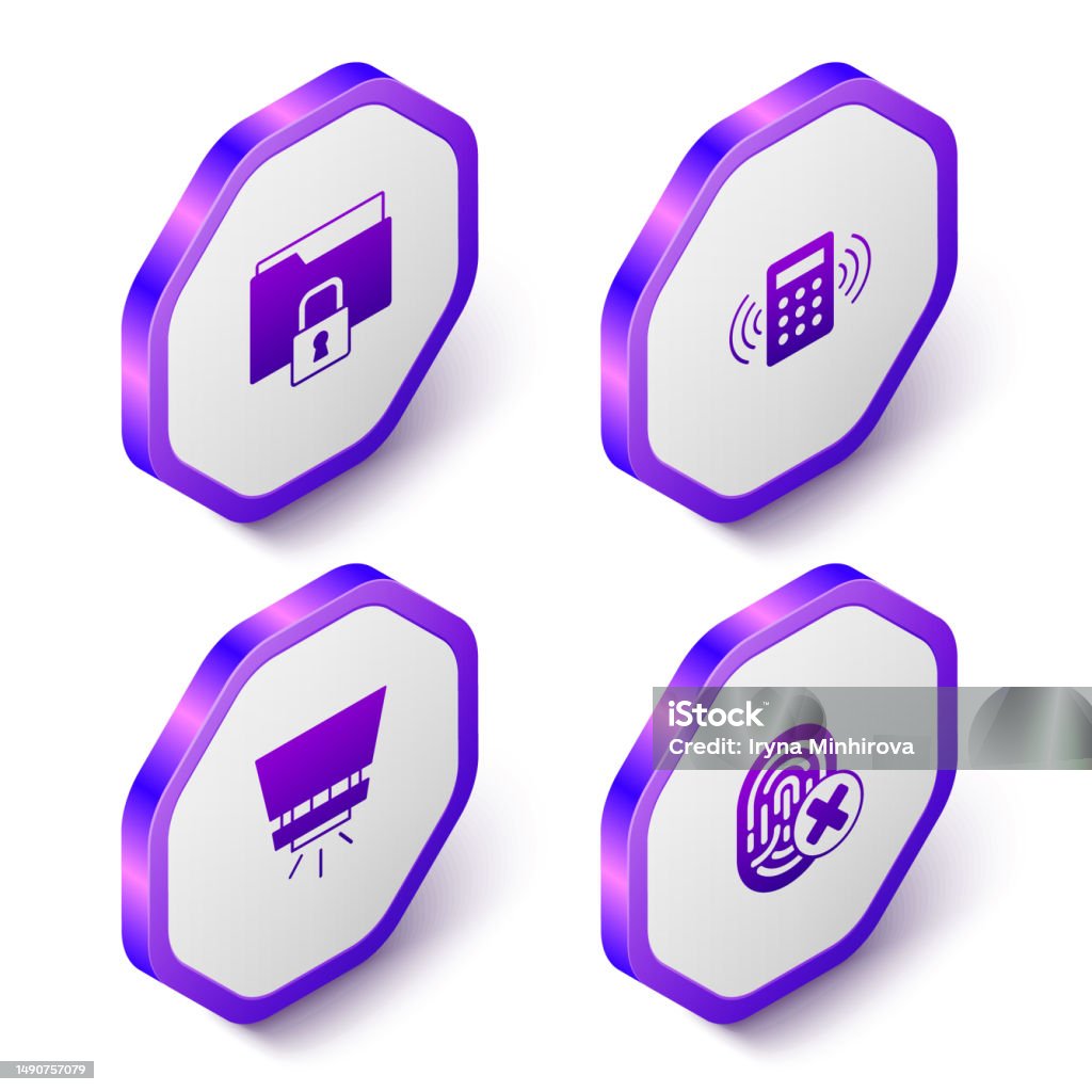 Fire Keypad Symbol Set Isometric Folder And Lock Security Keypad Access Panel Fire ...