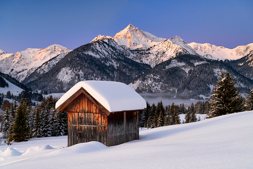 High mountain landscape with sun in the French Alps 