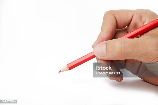 Writing With Red Pencil Isolated Stock Photo - Download Image Now - Agreement, At The Edge Of, Blank