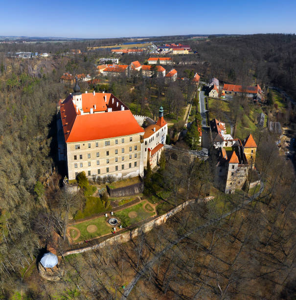 A massive castle on a hill above the river Oslava - The State castle Namest nad Oslavou, Czech Republic
