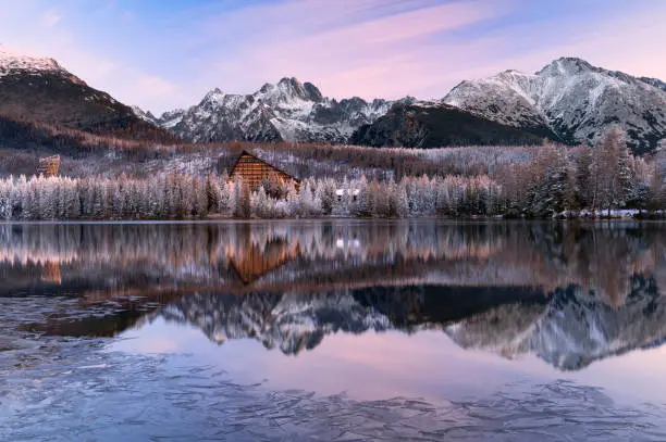 Strbske Pleso (High Tatras, Slovakia) at the beginning of winter with first snow
