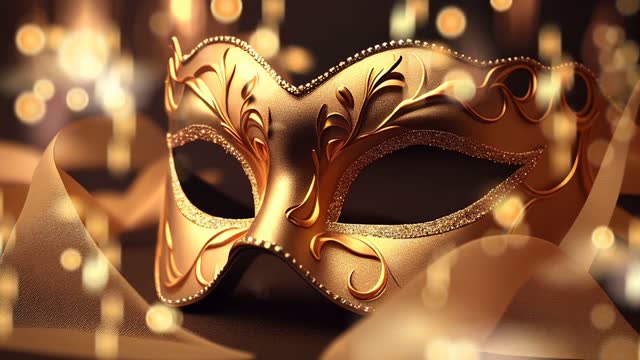 Elegant golden masquerade mask cinemagraph seamless loop motion background