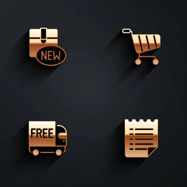 Vector illustration of Set New collection, Shopping cart, Free delivery service and Wish list template icon with long shadow. Vector