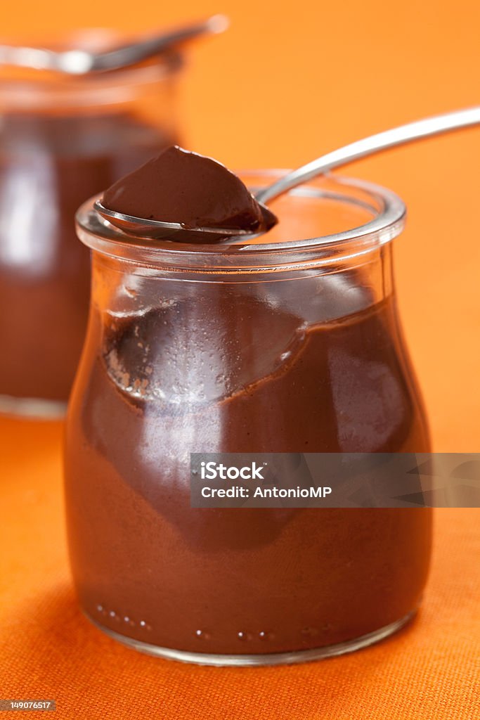 homemade dessert chocolate mousse delicious homemade dessert chocolate mousse in glass jar Brown Stock Photo