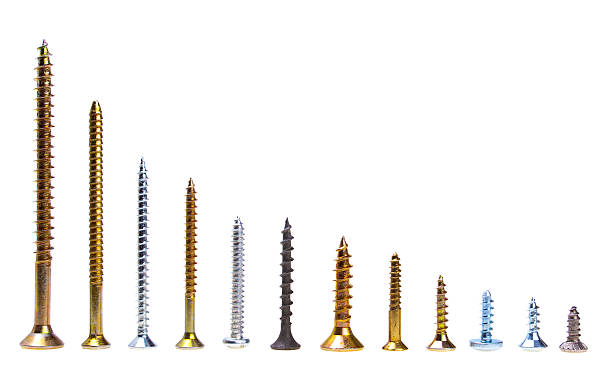 Various kind of screws horisontally descending aligned stock photo