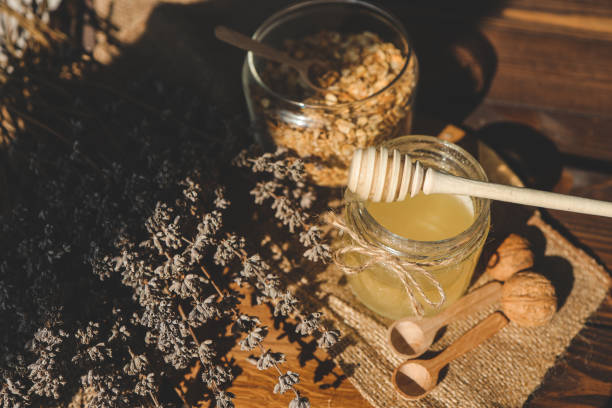 istock Sweet honey and lavender, good morning concept 1490766711