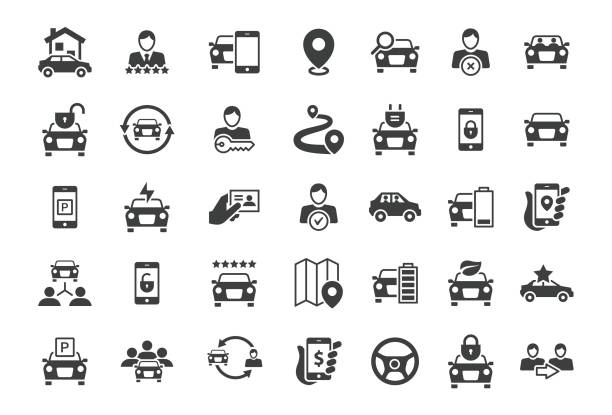 ilustrações de stock, clip art, desenhos animados e ícones de car sharing icons - uber