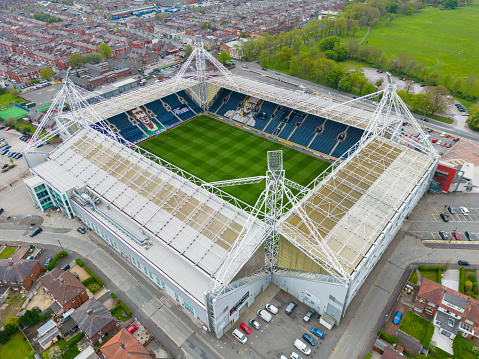Preston North End, Deepdale Stadium. Aerial Image.
