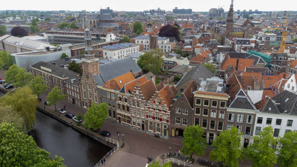 istock Canal houses in Leiden by drone 1490774307