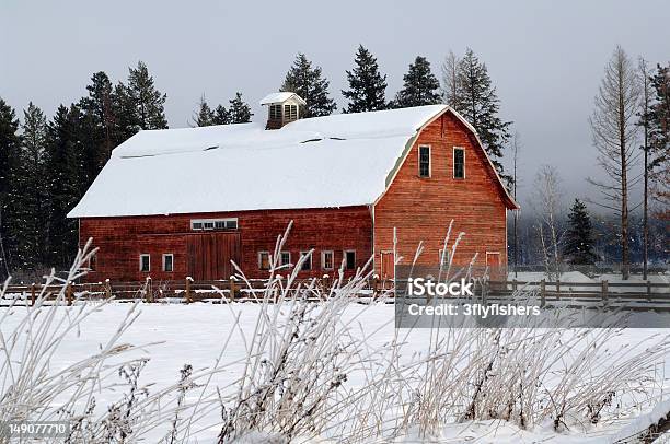 Inverno Barn - Fotografie stock e altre immagini di Inverno - Inverno, Fienile, Selvaggio west