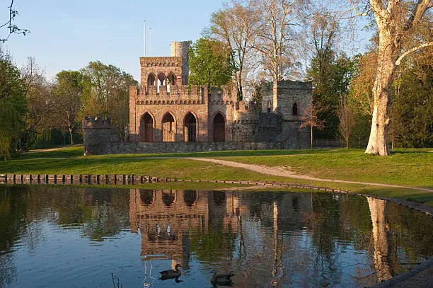 The ruin Mosburg in Wiesbaden/Germany in a warm light in the evening.