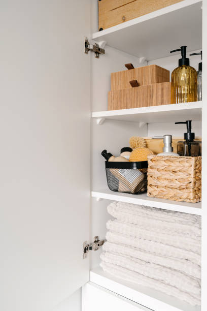 istock boxes with beauty products in wardrobe, organized space at home 1490782212