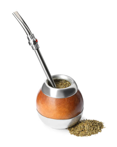 istock Calabash with mate tea and bombilla on white background 1490782678