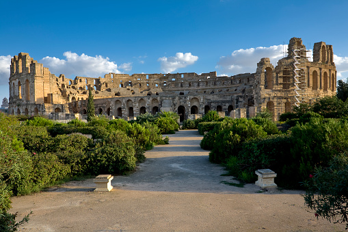 Tunisia. El Jem (ancient Thysdrus). Ruins of the largest colosseum in North Africa (view from NW)